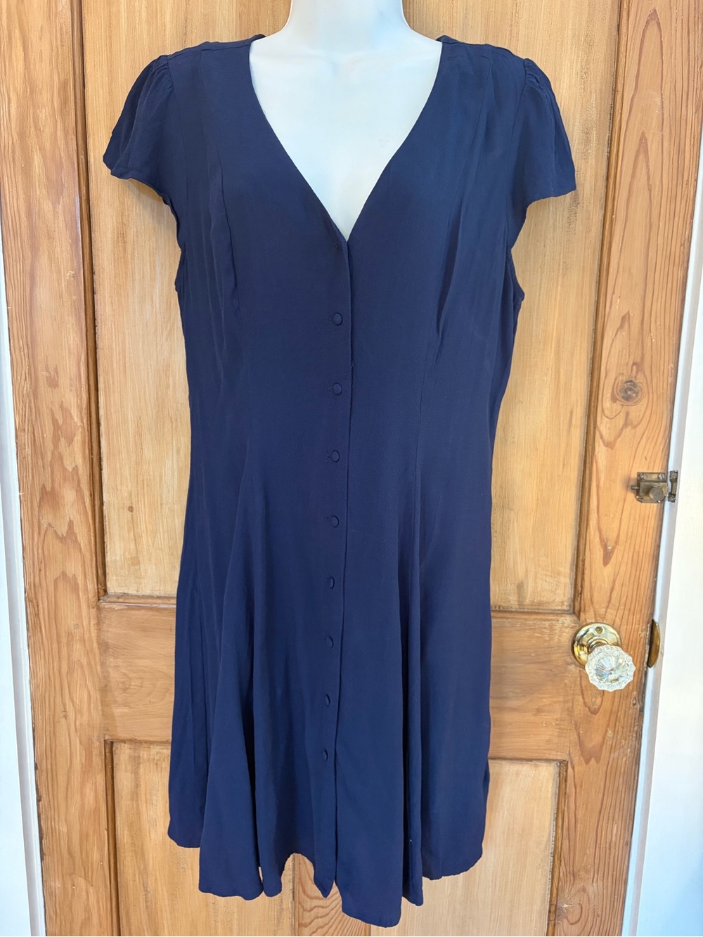 Dynamite Navy Button-Front V-Neck Dress